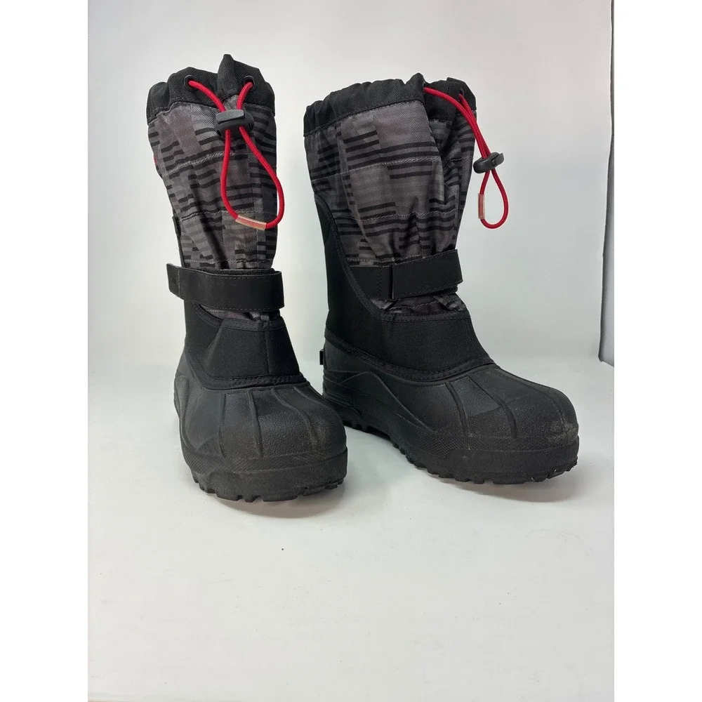 Columbia Snow Boots Powderbug Kids Sz 6 Black Grey Striped Waterproof BY1327-012
